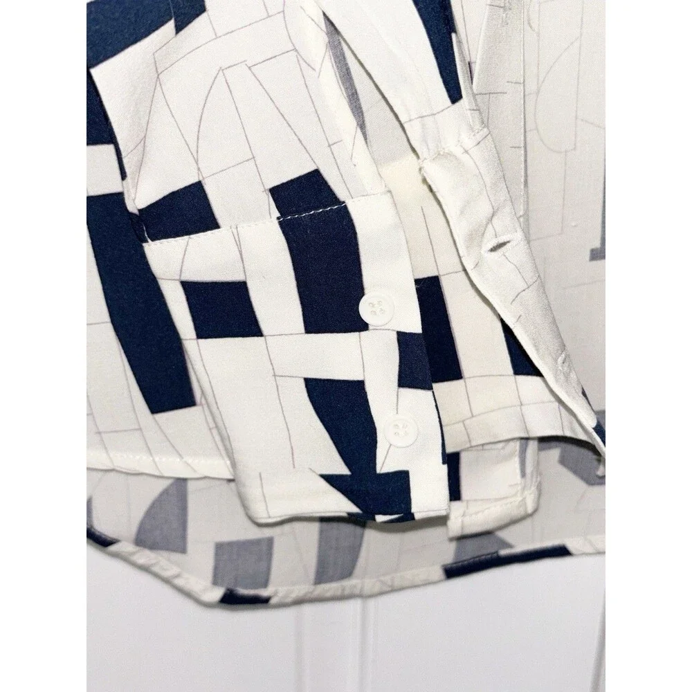 Crosby Blue and Cream Blouse Geometric Pattern Small